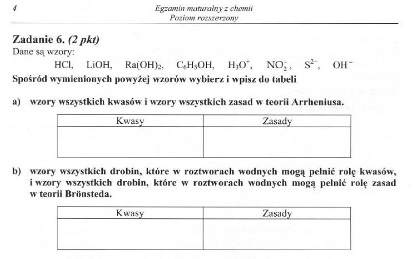 CHEMIA - ARKUSZ - POZIOM ROZSZERZONY