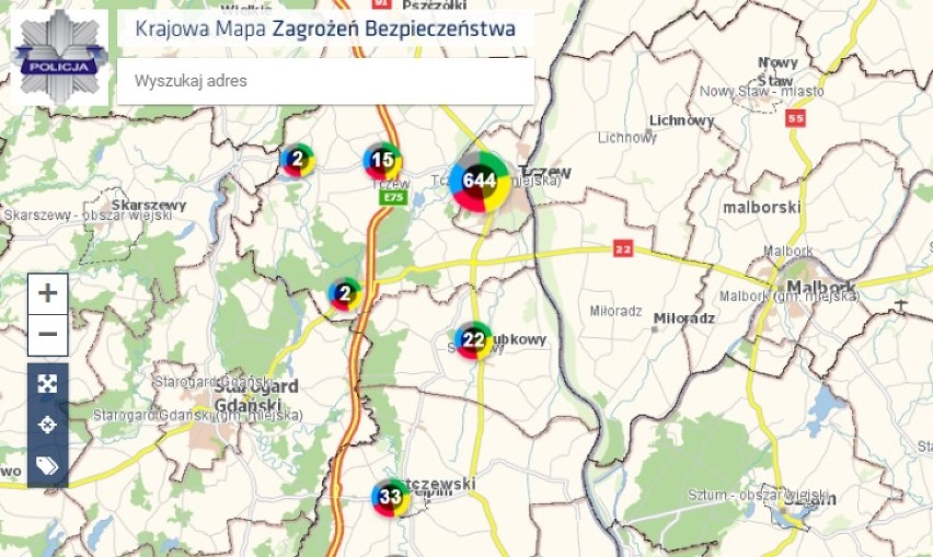 Powiat tczewski. 781 zgłoszeń na Krajowej Mapie Zagrożeń Bezpieczeństwa