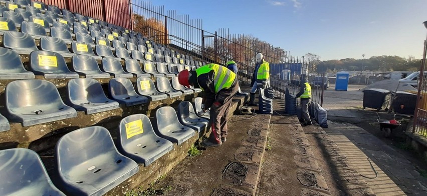 Prace na stadionie Pogoni - stan 3 listopada 2020.