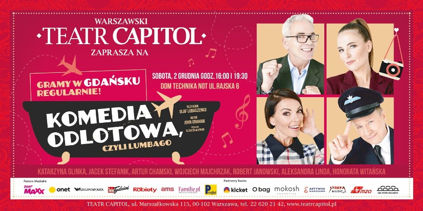 Warszawski Teatr Capitol zaprasza na teatralny hit - „Komedię odlotową, czyli lumbago” w reżyserii Olafa Lubaszenki. 
