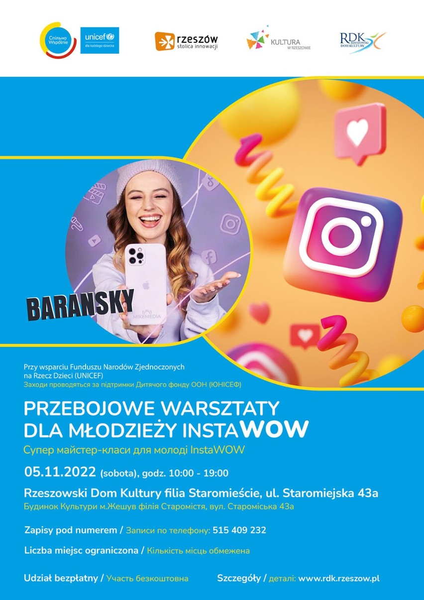 Rzeszowski Dom Kultury zaprasza na InstaWOW, czyli bezpłatne warsztaty dla młodzieży z zakresu obsługi mediów społecznościowych