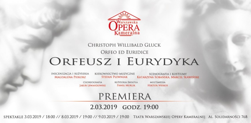 „Orfeusz i Eurydyka” w Warszawskiej Operze Kameralnej. Premiera w sobotę 2 marca 2019