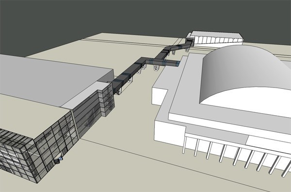 Wstępny projekt szklanego korytarza łączącego hale MTŁ i MOSiR