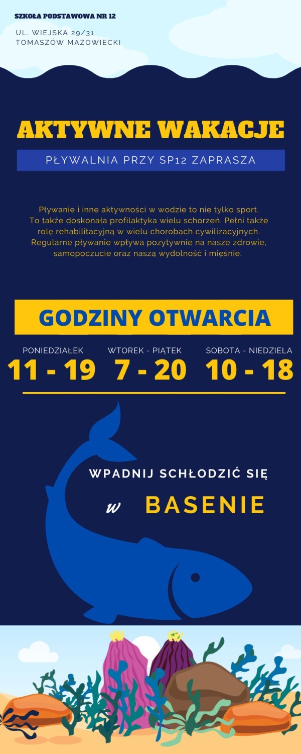 Jak czynne będą w sierpniu baseny w Tomaszowie? Pływalnię otwiera SP 12 przy ul. Wiejskiej