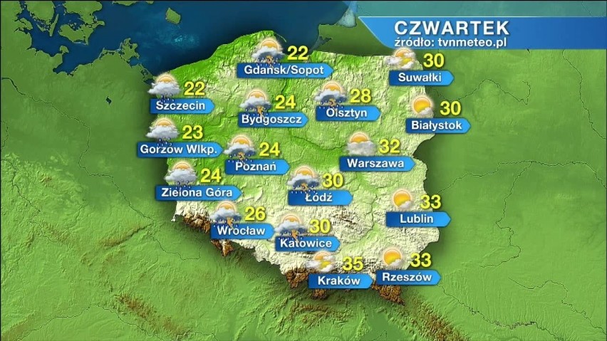 Pogoda na czwartek, 8 lipca. Pogodnie tylko na wschodzie. Poza tym deszcz i burze