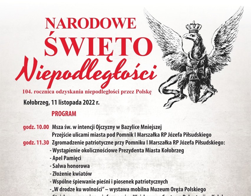 Święto Niepodległości w Kołobrzegu - msza, zgromadzenie patriotyczne i koncert