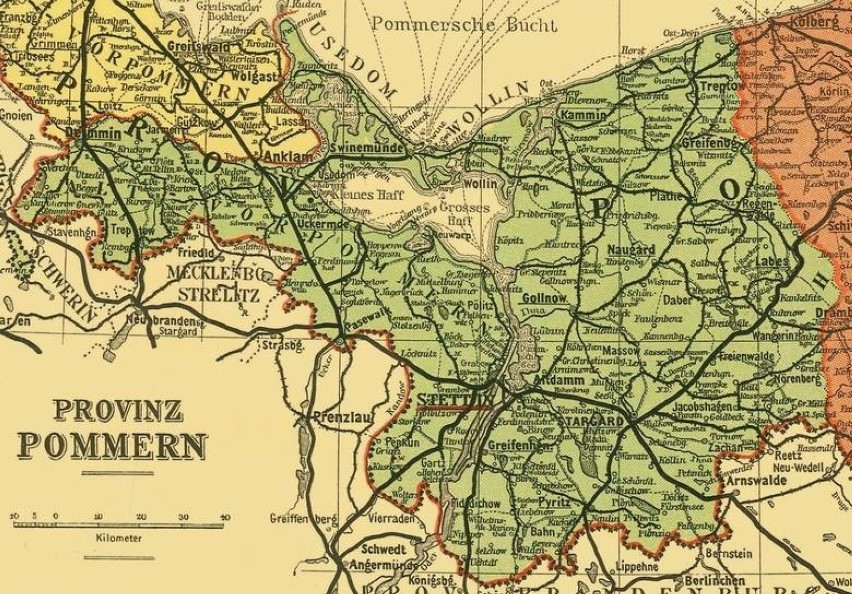 Mapa kolejowa Prowincji Pomorskiej z początku XX wieku....