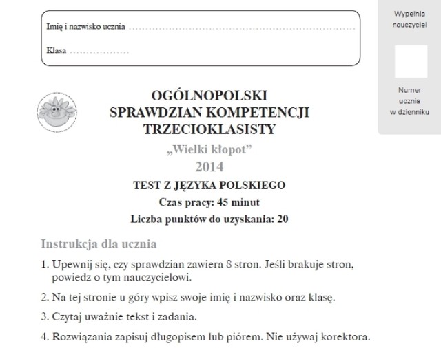 Testy trzecioklasisty 2014 z OPERONEM. ARKUSZE, PYTANIA, ROZWIĄZANIA I ODPOWIEDZI - JĘZYK POLSKI