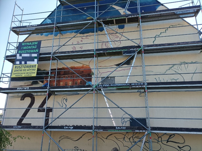 Powstający mural na ulicy Kołobrzeskiej
