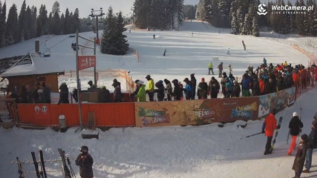 Pełne parkingi, kolejki do kas i wyciągów. Zima w pełni, na stokach narciarskich na Jaworzynie Krynickiej, Słotwinach Arena. Tylicz.SKI czy Master -Ski w Tyliczu jest mnóstwo narciarzy, tam ma być przez cały tydzień, a może nawet przez cały sezon?