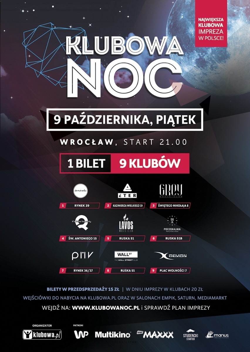 Klubowa Noc we Wrocławiu - jeden bilet do dziewięciu klubów (LISTA, BILETY, TERMIN)
