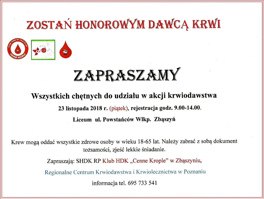 Akcja poboru krwi w Zbąszyniu, już w piątek 23 listopada. Kto może zostać krwiodawcą?