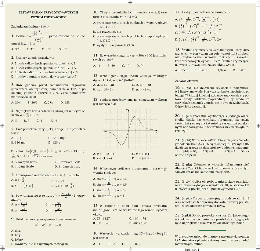 Zadania z matematyki. Powtórka przed maturą