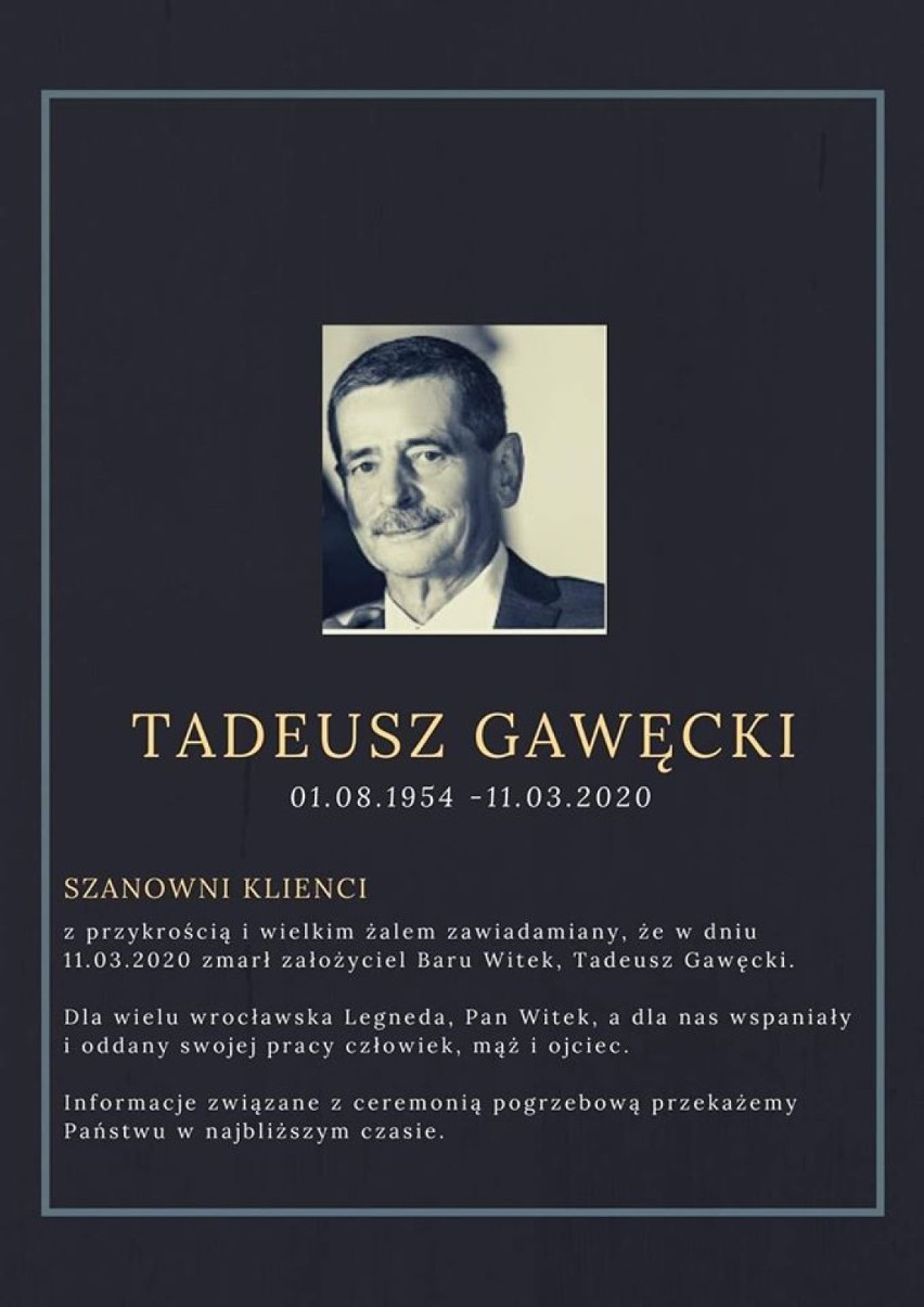 Nie żyje Tadeusz Gawęcki, założyciel baru Witek z najlepszymi tostami we Wrocławiu