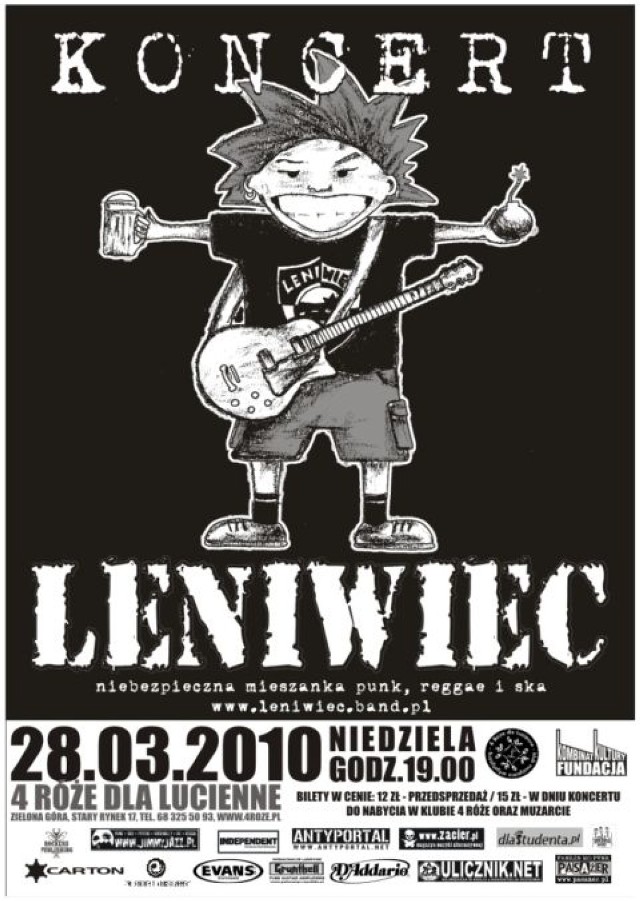 Koncert odbędzie się 28 marca 2010 o godz.19.00. Leniwiec gra melodyjnego, czadowego punk-rocka wzbogaconego dźwiękami akordeonu i puzonu.