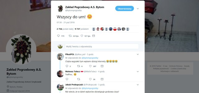 "Wszyscy do urn!" w dniu wyborów samorządowych Zakład Pogrzebowy A.S. Bytom ponownie zawojował internet