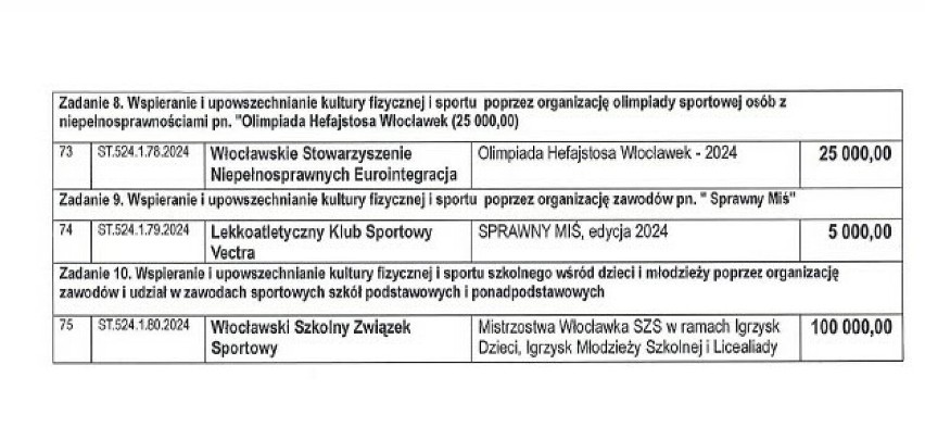 Pieniądze na sport we Włocławku w 2024 roku podzielone. Tyle dostaną kluby - lista