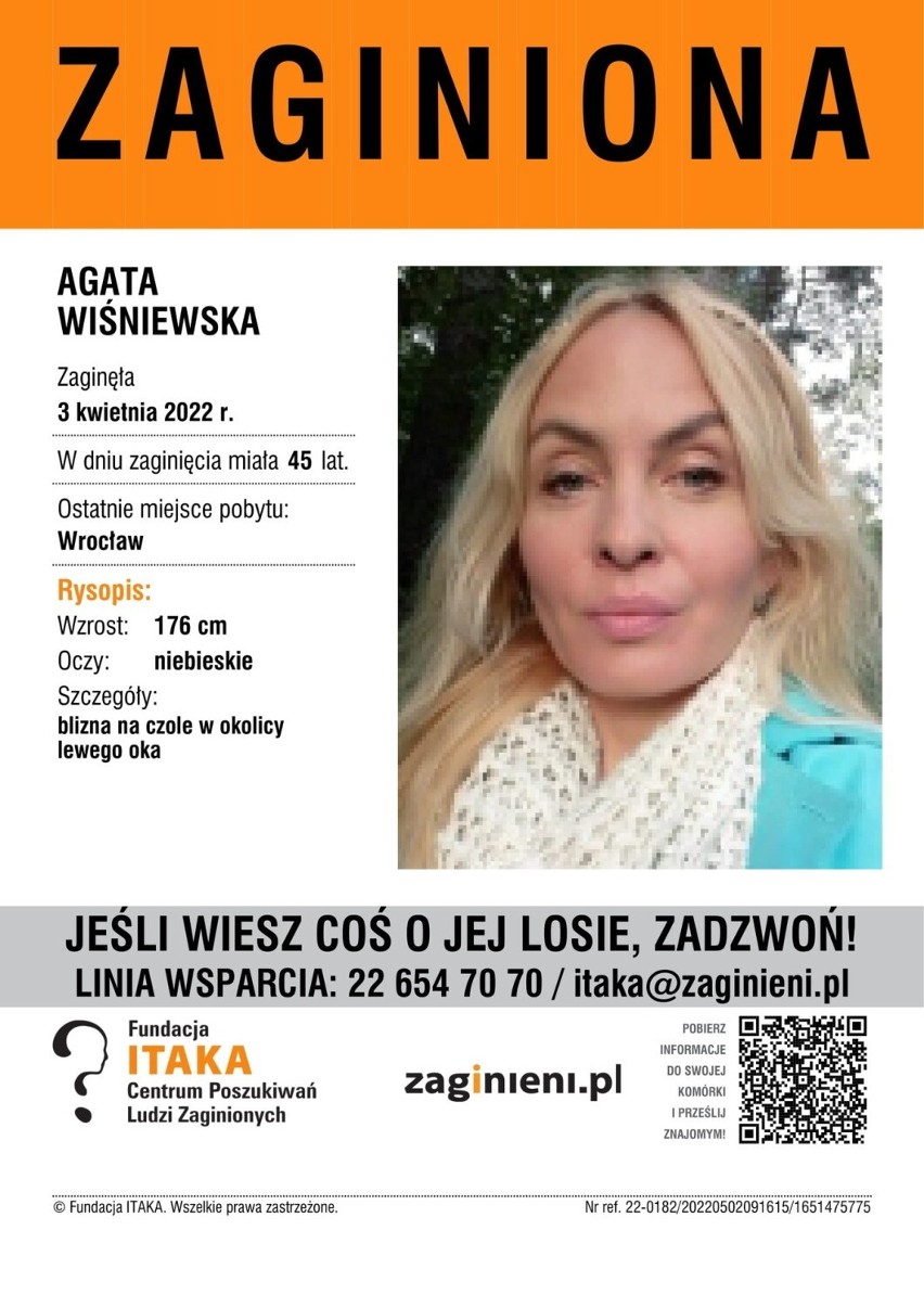 Agata Wiśniewska w dniu zaginięcia miała 45 lat i ubrana...