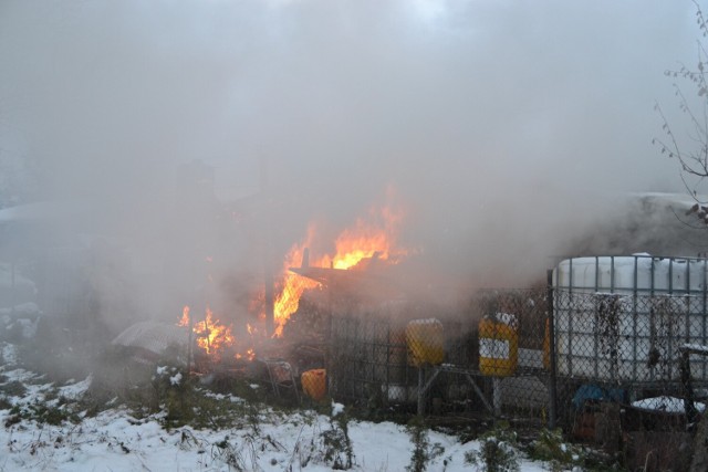 Pożar na terenie ogródków działkowych przy ulicy Kościuszki w Gorlicach