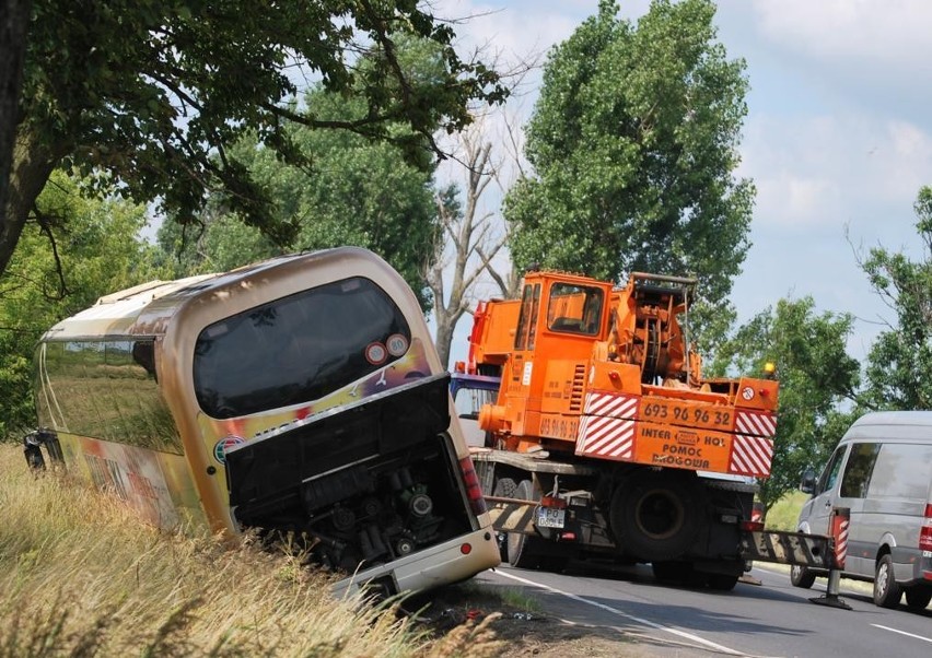 Autobus wycieczkowy rozbił się w Bogdanowie [ZDJĘCIA]