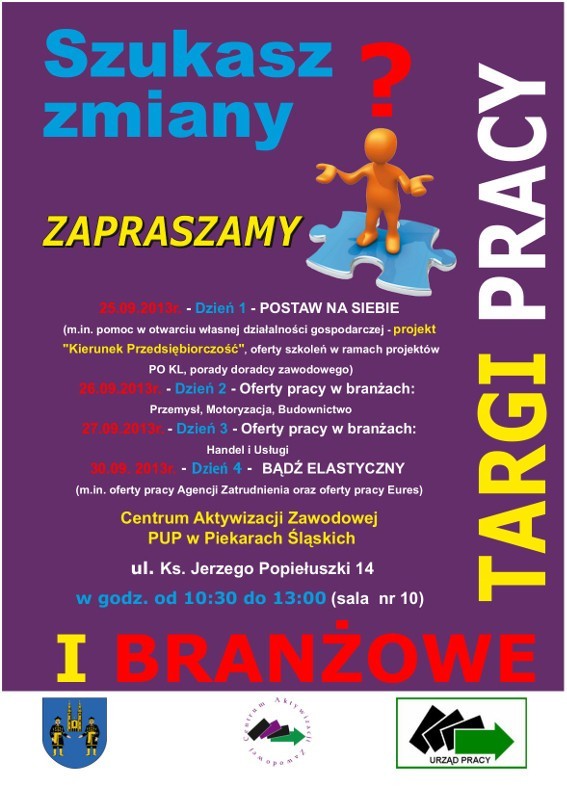 Praca Piekary Śląskie: 25 września rozpoczną się w naszym mieście targi pracy, podczas których uczestnicy będą mogli skorzystać z pomocy przy otwarciu własnej działalności gospodarczej