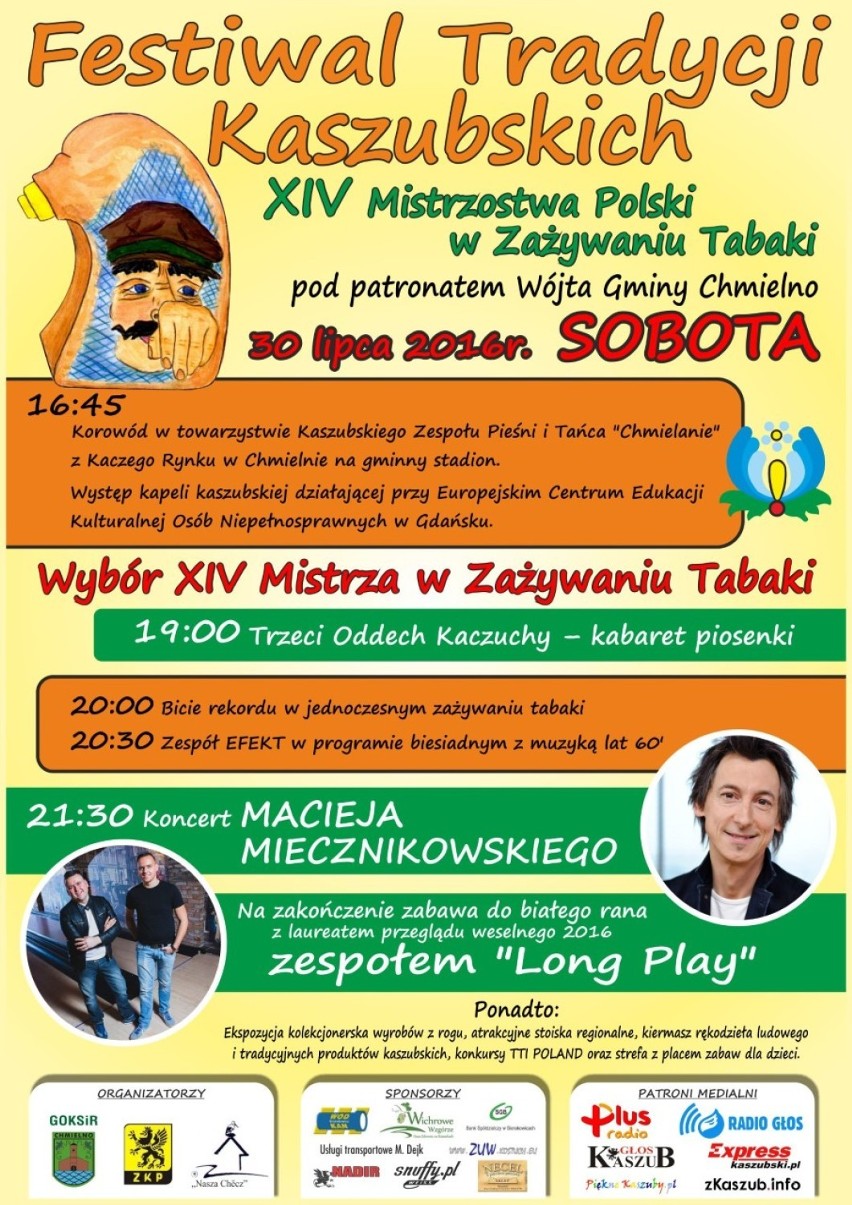 Festiwal Tradycji Kaszubskich - XIV Mistrzostwa w Zażywaniu Tabaki 30 lipca w Chmielnie