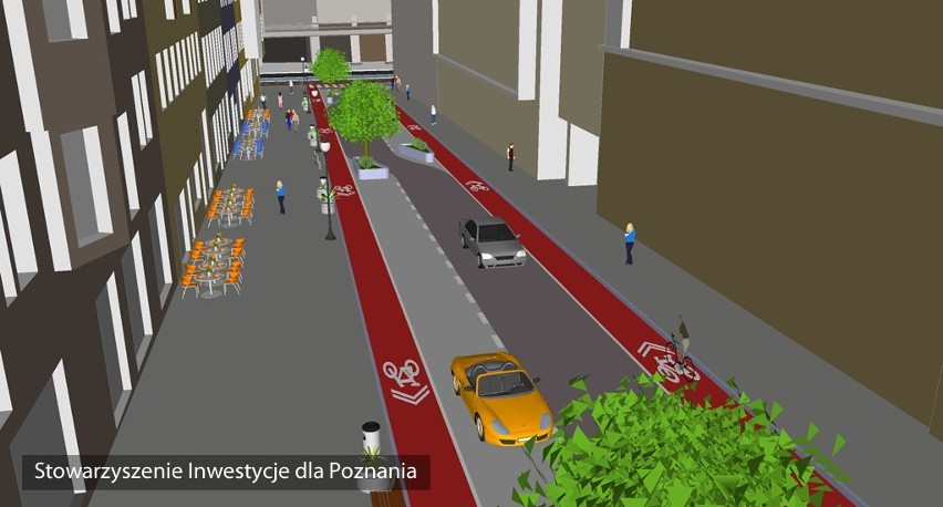 Pomysł na ulicę Ratajczaka: zieleń, ławki, stojaki rowerowe [WIZUALIZACJE]