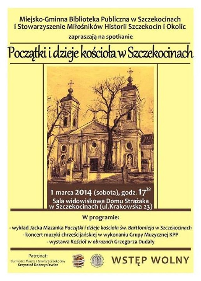 Początki i dzieje kościoła w Szczekocinach: Zapraszają biblioteka i stowarzyszenie.