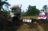 Ciężarówka wjechała w pole i spłonęła. Pojazd sam ruszył. Ranny kierowca w szpitalu [WIDEO, ZDJĘCIA]