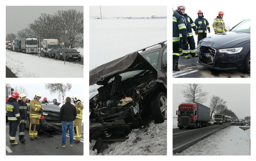 Wypadek na drodze Włocławek - Brześć Kujawski. Zderzenie 4 aut [zdjęcia]
