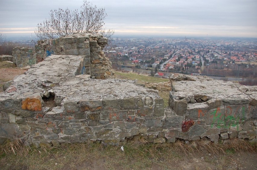 Ruiny zamku Tarnowskich na Górze św. Marcina oraz sam Tarnów...