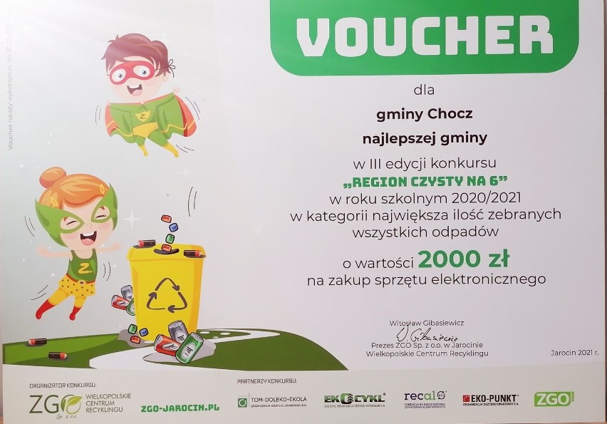 Gmina Chocz i szkoła w Kwileniu laureatami konkursu „Region czysty na 6”