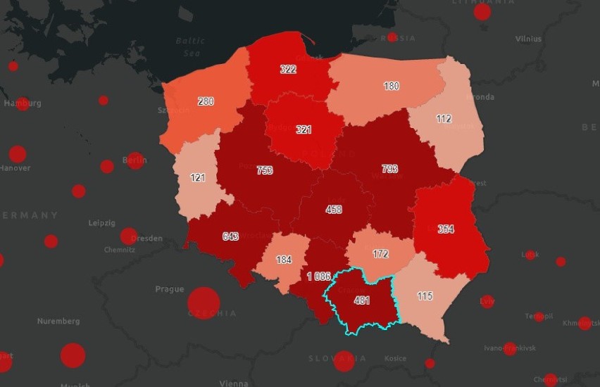 Liczba nowych zakażeń w województwach  (dane 6.05.2021)