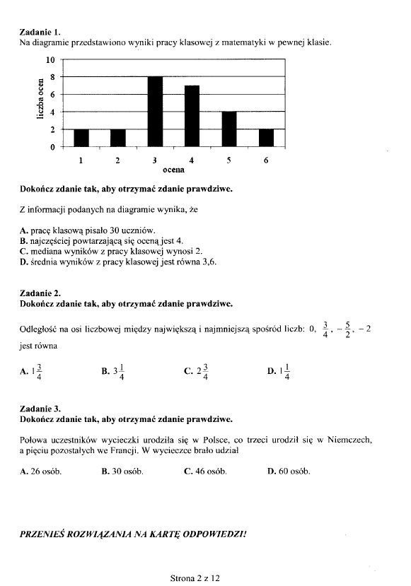 Arkusz z matematyki