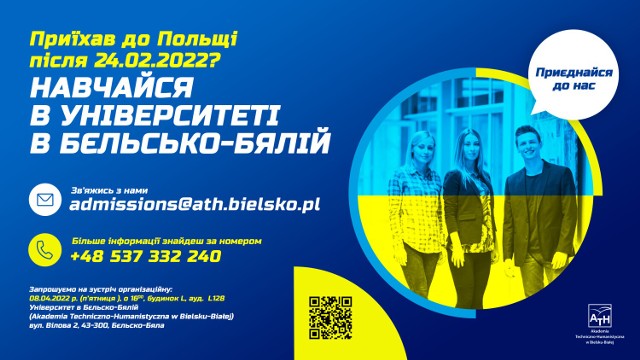 Zasady przyjmowania ukraińskich studentów reguluje specustawa przyjęta 12 marca br. Zainteresowani mogą także niezbędne informacje uzyskać na stronie internetowej ATH lub bezpośrednio w rektoracie. 

Zobacz kolejne zdjęcia. Przesuwaj zdjęcia w prawo - naciśnij strzałkę lub przycisk NASTĘPNE