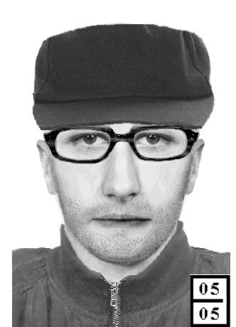 Portret pamięciowy mężczyzny poszukiwanego za napad na bank w Pabianicach.