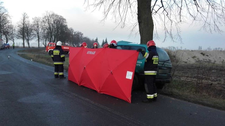 Śmiertelny wypadek w Złotowie [ZDJĘCIA]. Po uderzeniu w drzewo na miejscu zginął pasażer samochodu osobowego