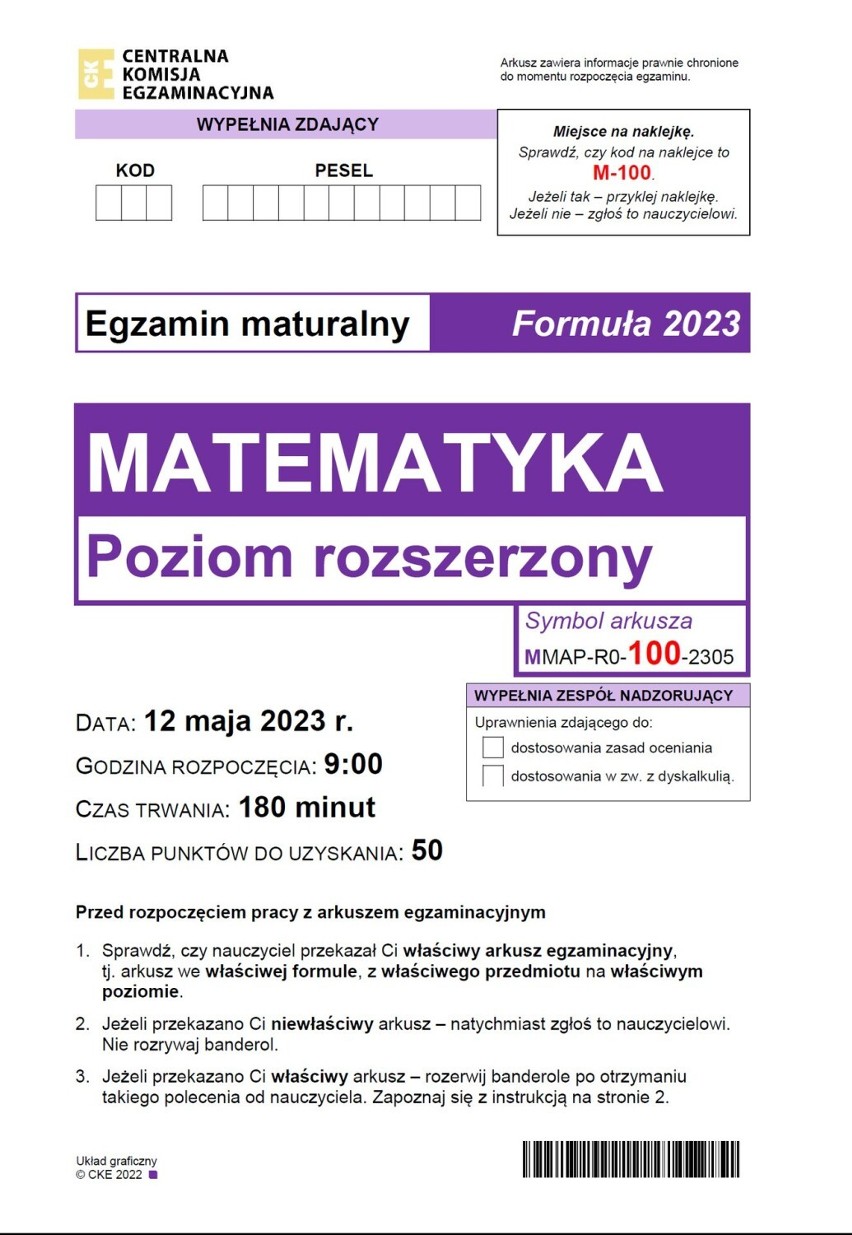Matematyka w formule 2023 na poziomie rozszerzonym to same...