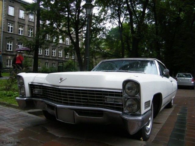 Cadillac zachwyca swoją stylizacją. Potężna maska silnika, pionowo ułożone reflektory, prostokątne światła postojowe wbudowane w chromowany grill. Sercem pojazdu jest 7-litrowy silnik V8, o mocy 340 KM. Fot. Łukasz Mic
