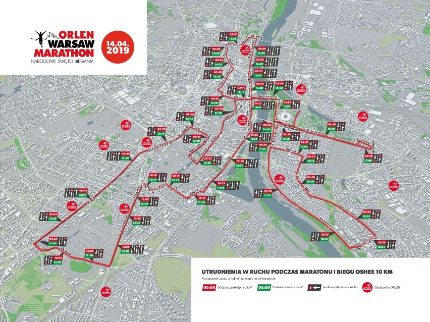 ORLEN maraton - mapa, trasy. Warsaw Marathon 2019. Utrudnienia na ulicach Warszawy, objazdy, zamknięte drogi [MAPKI]