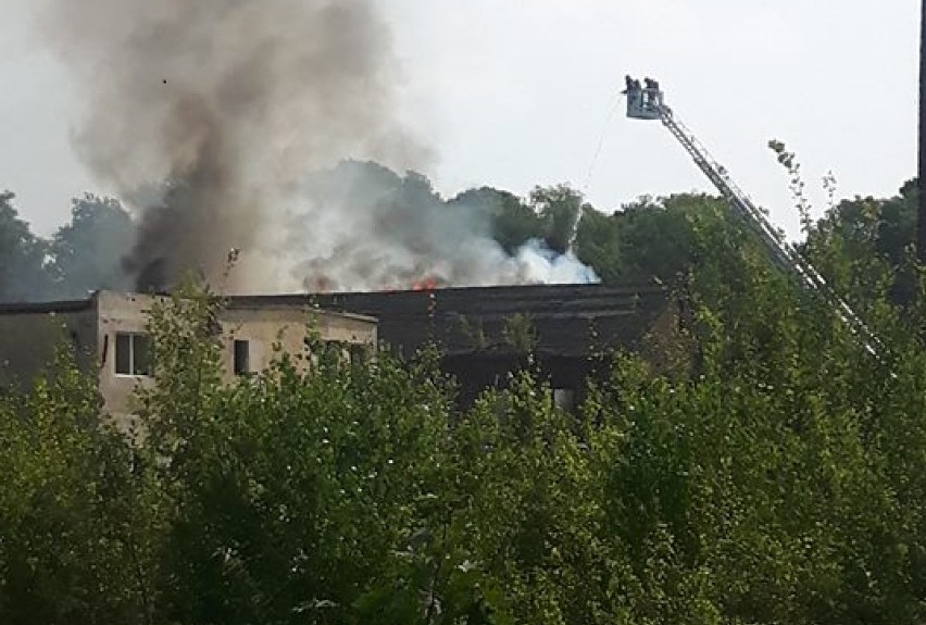 Dąbrowa Górnicza: Pożar w Ząbkowicach w byłej Hucie Szkła [ZDJĘCIA]. Strażacy w trudnej akcji gaśniczej