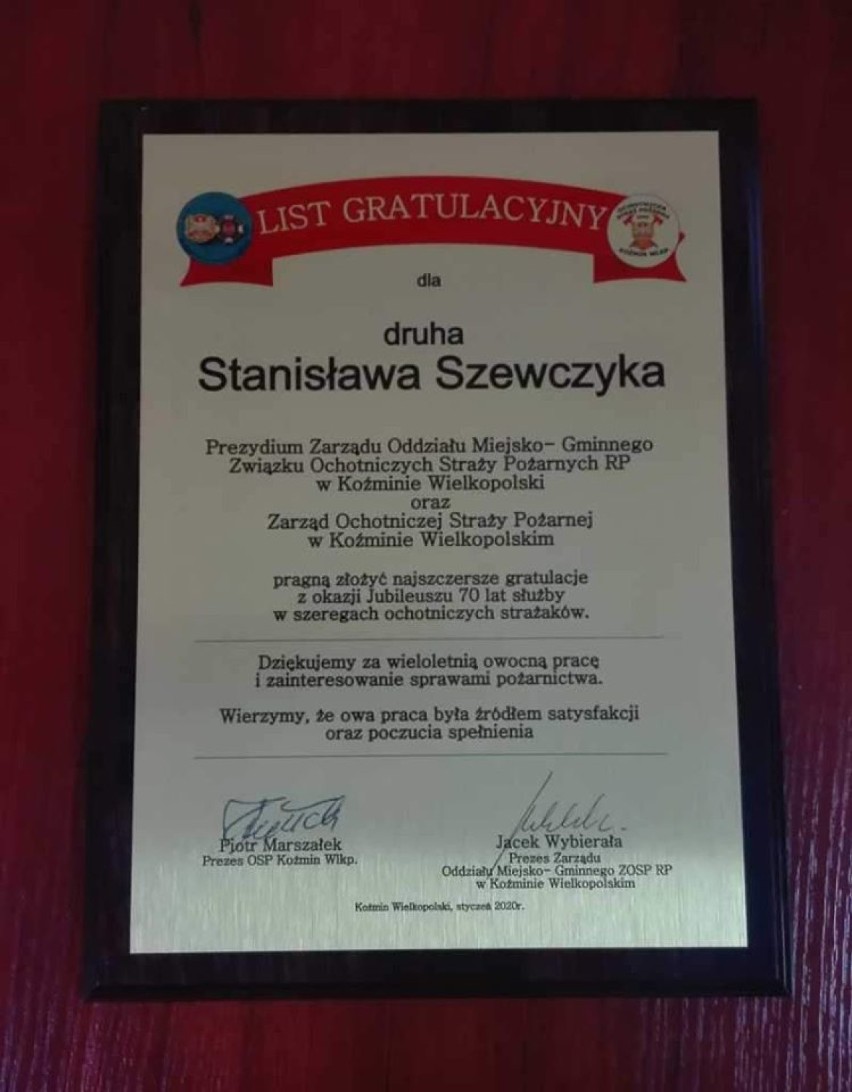 JUBILEUSZ: Druh Stanisław Szewczyk obchodził jubileusz 70-lecia w szeregach OSP [ZDJĘCIA]