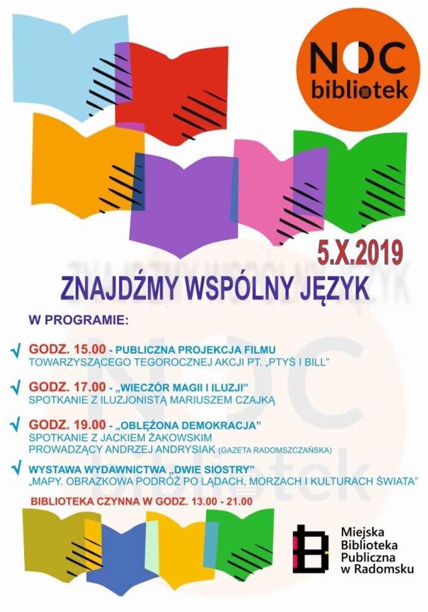 Noc Bibliotek 2019 w Radomsku. Już 5 października [PROGRAM]