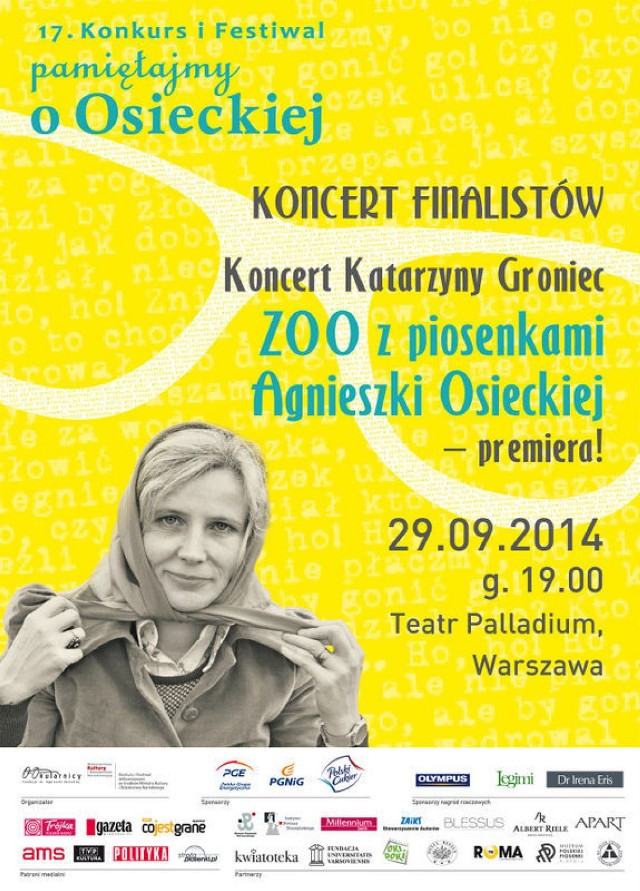 Plakat XVII Festiwalu i Konkursu Pamiętajmy o Osieckiej.