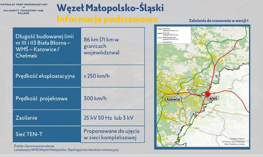 CKP i kolej w woj. śląskim, plany - mapa z dokumentu...