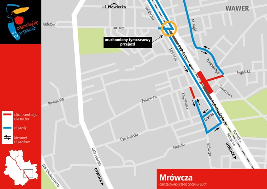Remonty ulic, Warszawa. Schemat utrudnień w Wawrze