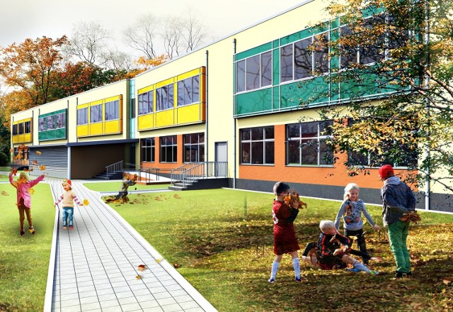 Projekt szkoły przykuwa uwagę kolorystyką, oryginalnym projektem i funkcjonalnością.