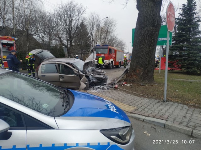 Samochód uderzył w drzewo. Kierowca w ciężkim stanie przetransportowany so szpitala