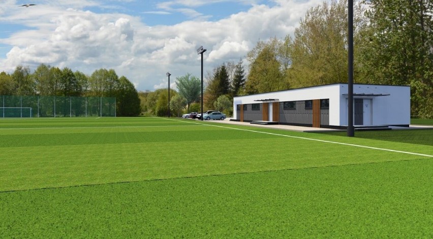 Wizualizacja boiska piłkarskiego ze sztuczną trawą w...