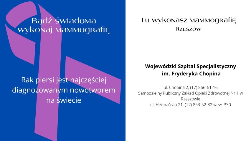 Bezpłatne badanie piersi dla pań w wieku od 50 do 69 lat. Sprawdź gdzie w Rzeszowie możesz wykonać mammografię